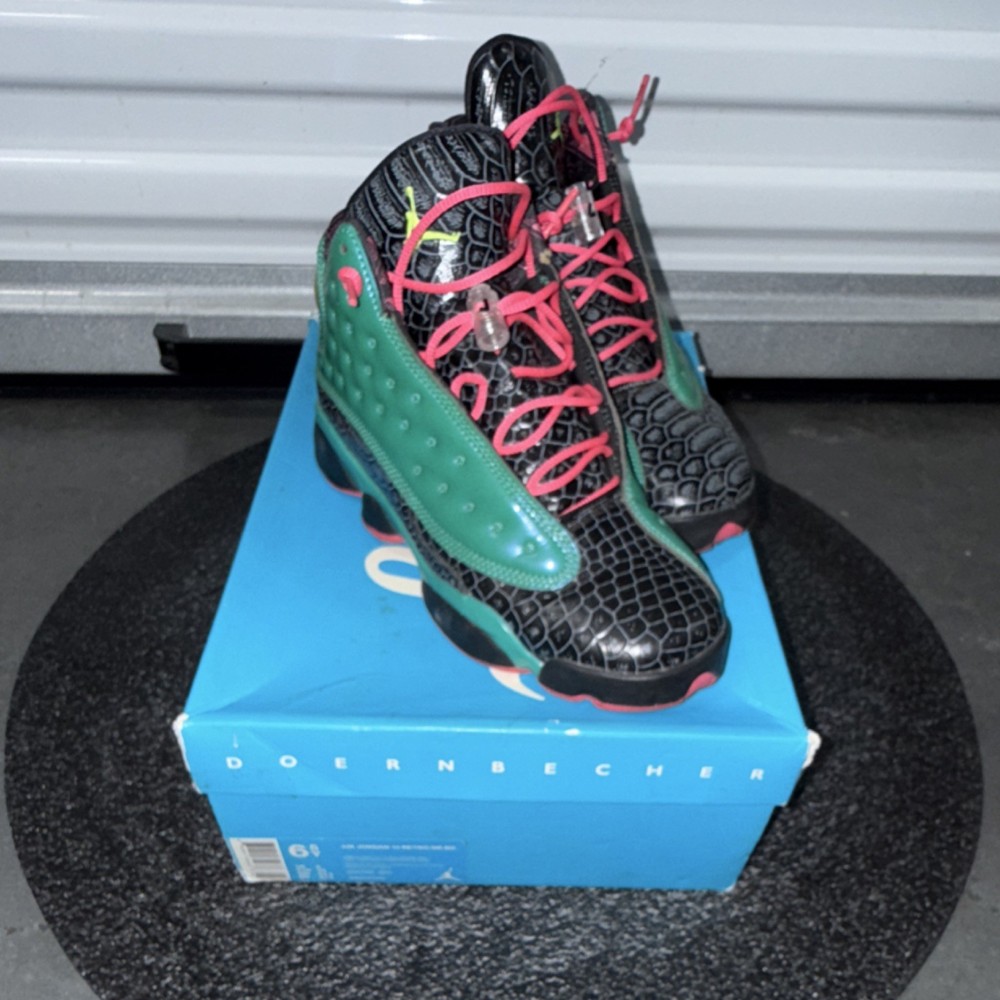 Jordan Air Jordan 13 Retro DB BG Black Green Pink Kids Sneakers 6.5Y