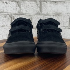 Vans Little Kids Old Skool V Blackout Suede Canvas Hook & Loop Shoes Sz. 2