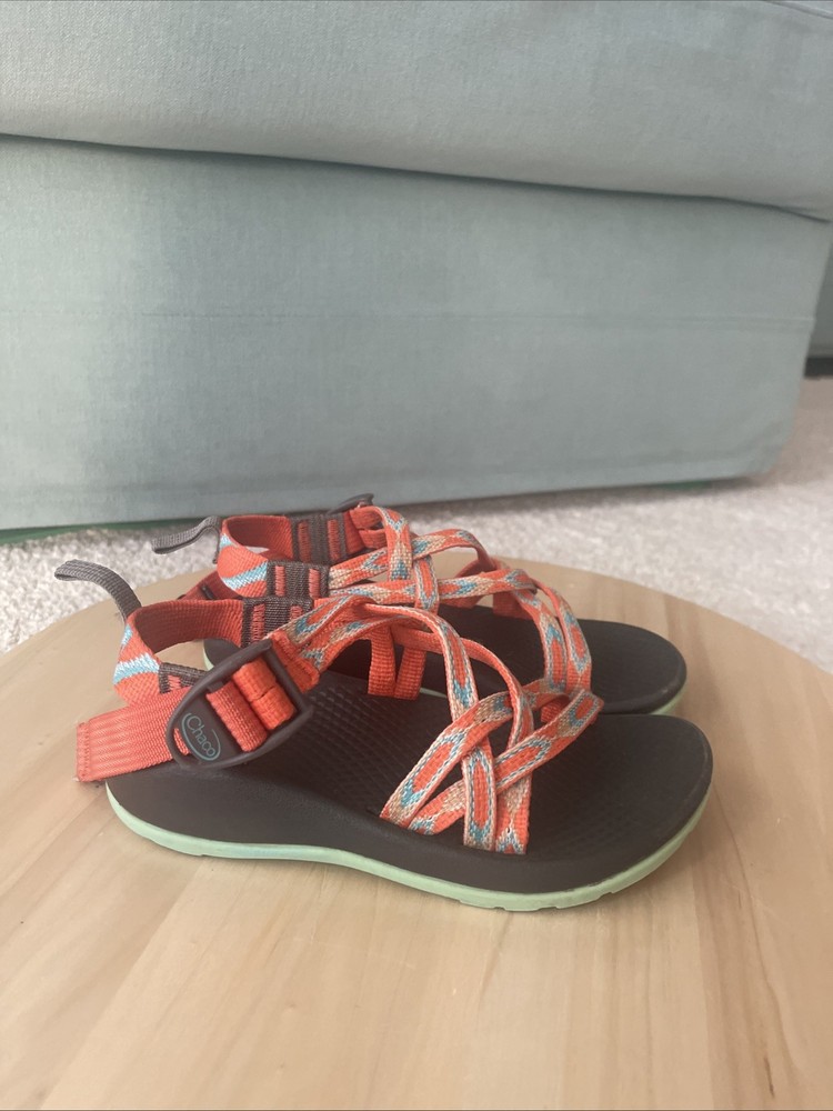 Size 12Y Chaco Kids-Junior Z X/1 Ecotread Sandals Orange/turqoise/gray Strappy