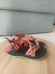 Size 12Y Chaco Kids-Junior Z X/1 Ecotread Sandals Orange/turqoise/gray Strappy