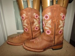 Mexico Square Toe Western Boots Floral Embroidered Leather Youth sz US 1 Mex 21