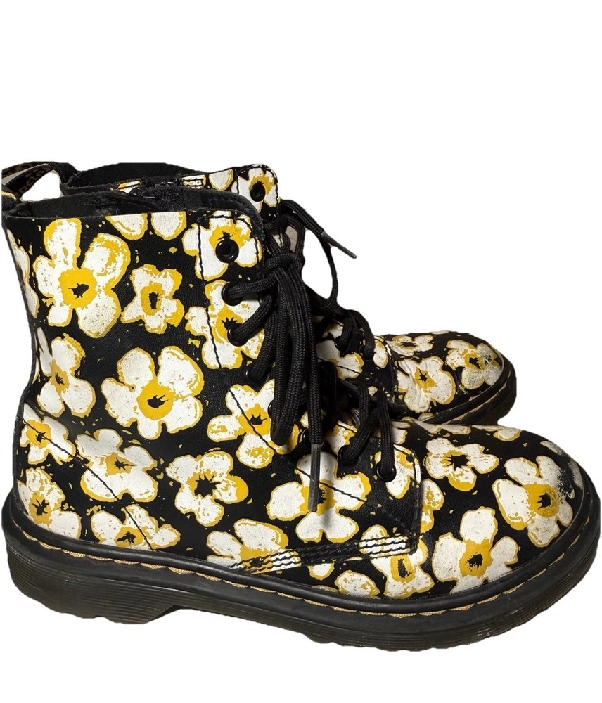 Dr Martens 1460 Pascal Junior Pansy Yellow Black Floral US 2 AirWair Boot DM’s