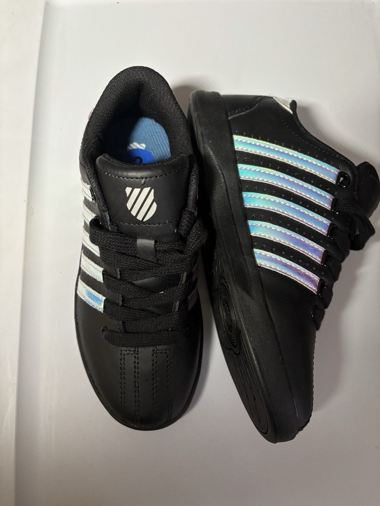🚨 K-Swiss Brand New black w/ holographic stripes girls size2 (No Box)