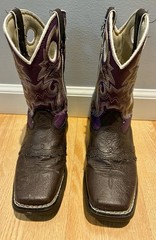 Durango Youth Cowboy Boots 11M Brown Purple Western 8″ Square Toe Pull On Rodeo