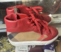 Kids Burberry Toddler Check Haypark High Top Sneakers Size 27-9 Parade Red