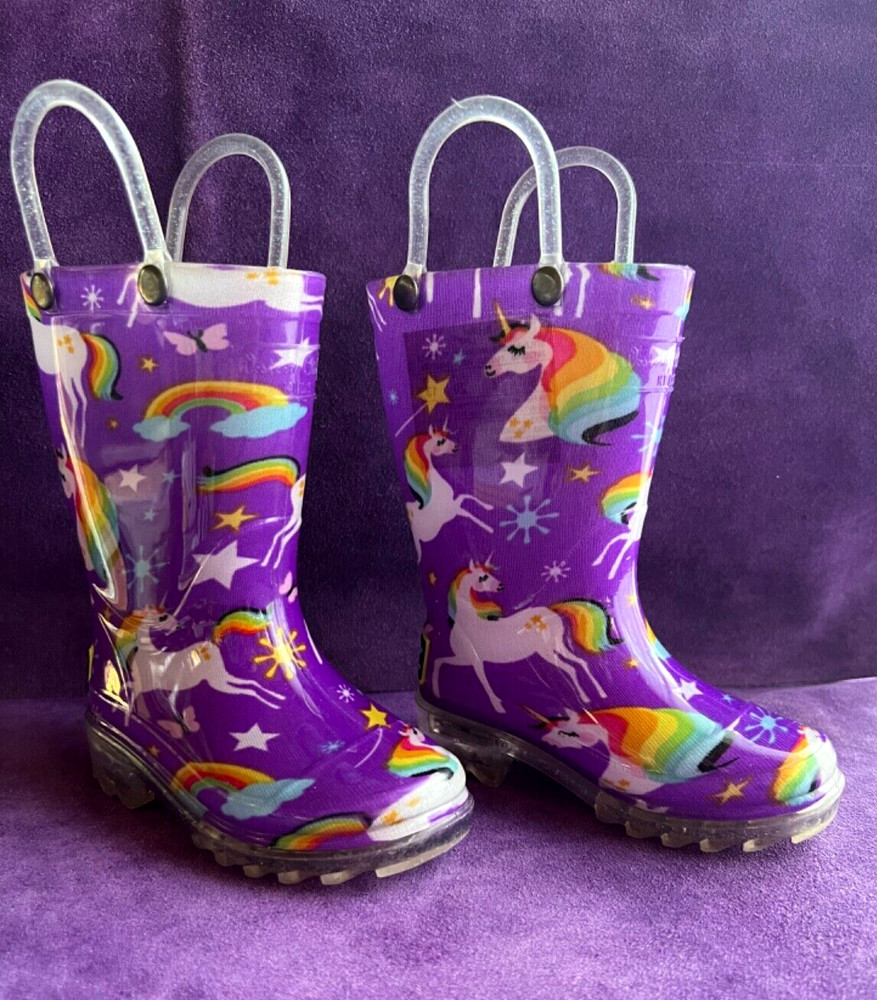 WESTERN CHIEF ~ PURPLE ~ RAINBOW UNICORN ~ LIGHT UP HEEL ~ RAIN BOOTS ~ SIZE 5