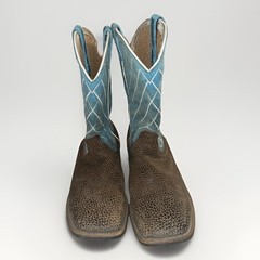 Twisted X Kid’s Top Hand Western Boots Brown/Teal Cross Pattern Size 4.5M