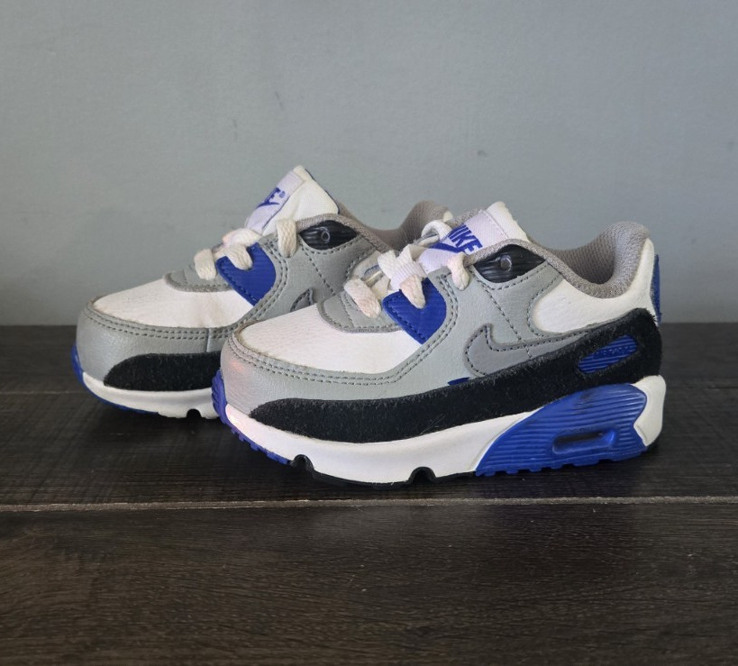 Nike Air Max 90 Unisex Kids Sneaker US 6C Gray/White/Blue/Black Leather