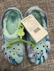 Crocs Classic Lined Marble Clog Lined Unisex Kids J1 Blue Purple Slip-On