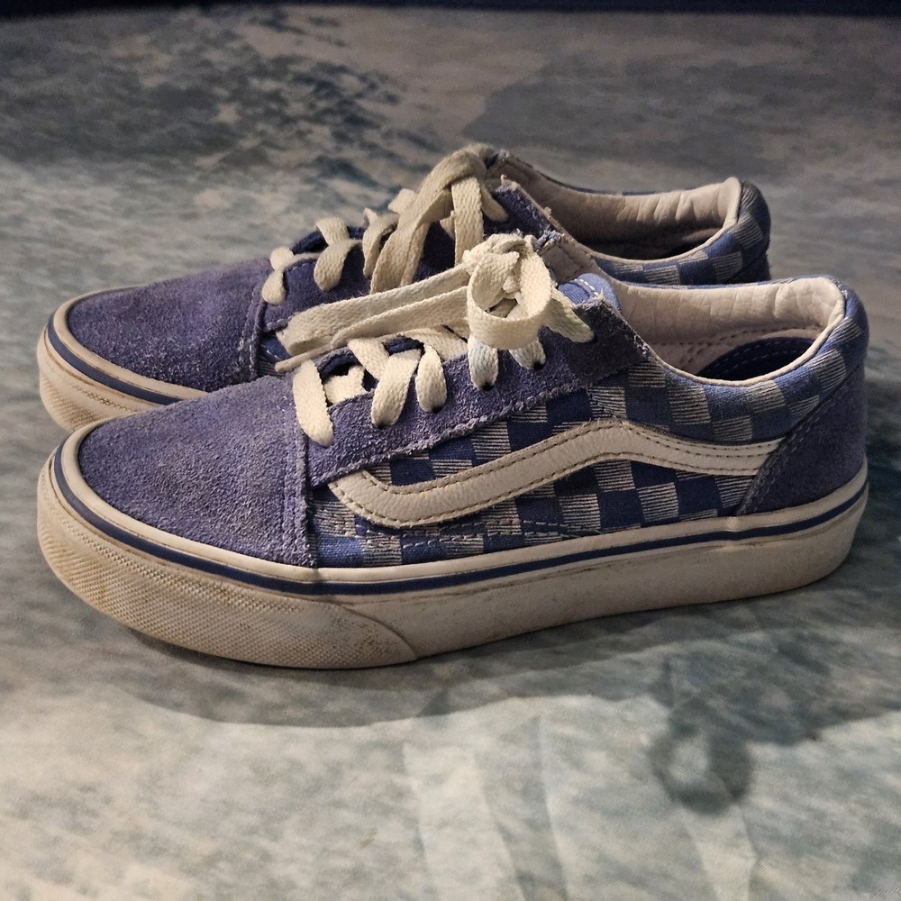 Vans Old Skool Blue Checkerboard Canvas Sneakers Youth Unisex Size 1