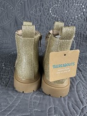 thereabouts Lil Elisa Gold Glitter Chelsea Ankle Boots Memory Foam Zip Kids 5M