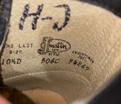 Justin Original Work Boot Black Leather Children’s Size 10.5 Heritage Lacer