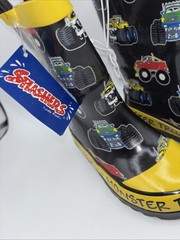 Monster Trucks Rubber Rain Snow Boots Youth 7 Boys Girls Black /Yellow NWT