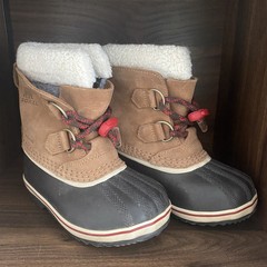 Sorel Yoot Pac Nylon Winter Snow Boots Kids Youth Size 10 Tan And Black With Red
