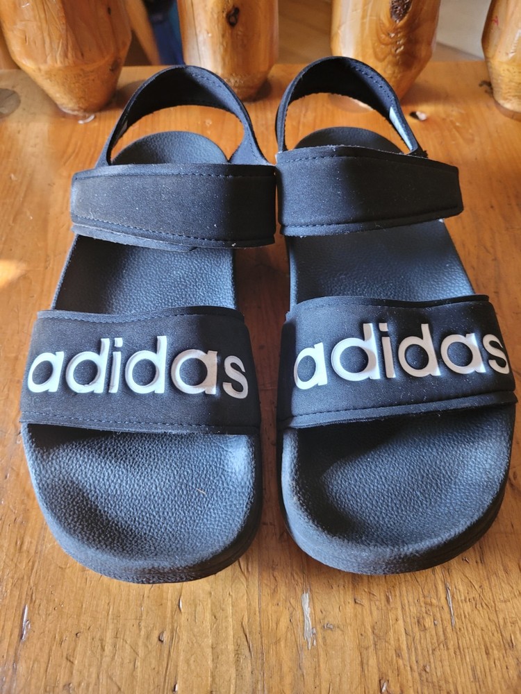 Youth Sz 3 Adidas Sandals ankle Strap Closure Black White Adjustable Great Cond