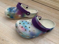 Crocs Clogs Multicolor Perforated Graphic Purple Strap Girls Size J1
