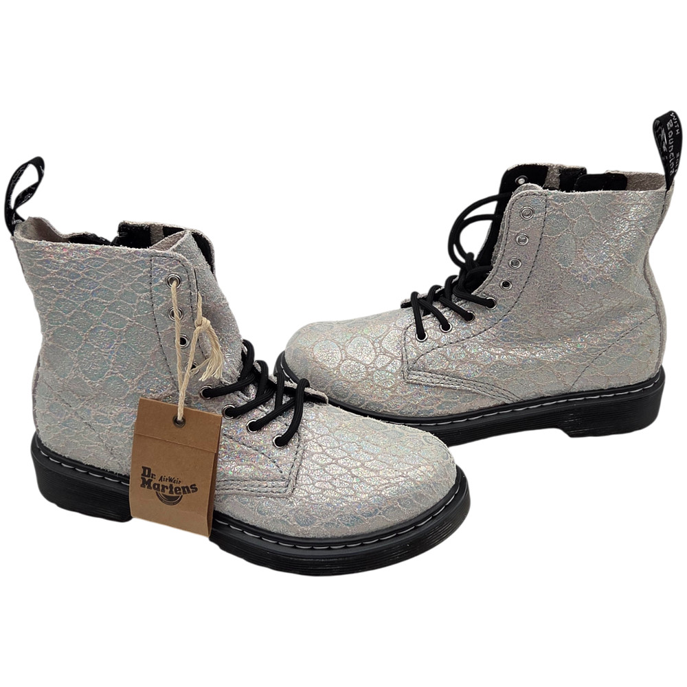 Dr. Martens Junior 1460 Pascal Suede Boots White/Silver Croc Metallic US 4M / 5L