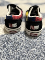 VANS Kids Low Top Hook & Loop Colorblock Sneaker Black/Red/Blue/Yellow 9