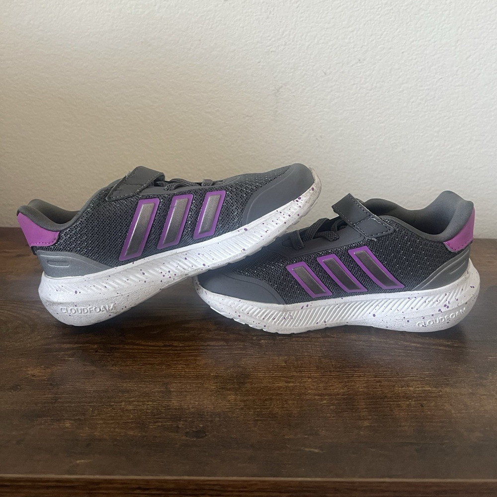 adidas Cloudfoam Kids Hook & Loop Sneakers US 10K Gray Purple Mesh