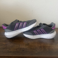adidas Cloudfoam Kids Hook & Loop Sneakers US 10K Gray Purple Mesh