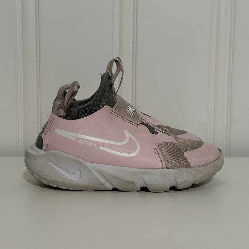 Nike Flex Runner Pink Gray White Mesh Slip On Unisex Kids Sneakers US 7C