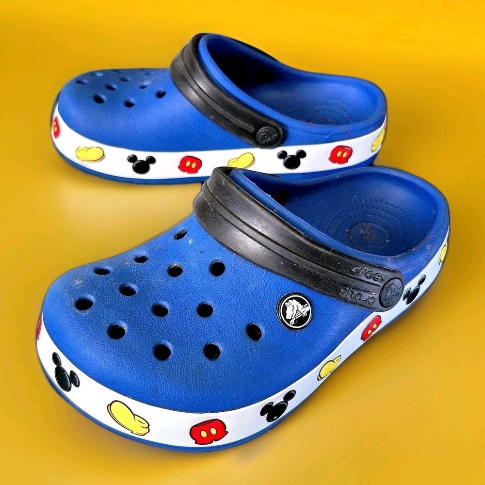 Crocs X Disney Mickey Mouse Blue Clogs Shoes Kids JR Sz: J2 VGC