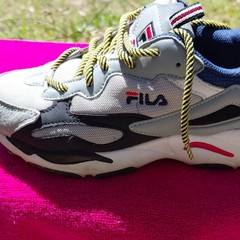 Fila Ray Tracer Gray Black Blue Mesh Suede Kids Athletic Shoes 6 US 38.5 EU