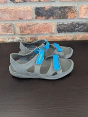 Crocs Swiftwater Sandals Youth Size J 1 Grey & Blue Kids Beach Water Shoes