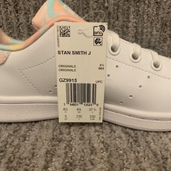 Adidas Size 5 Stan Smith J Original Low Top Sneaker – Cloud White / Haze Coral