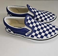 Vans Slip-On Youth Size 12 Blue White Checkered Sneakers Skater Shoes