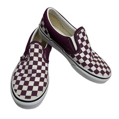 Vans Kids Classic Slip On Shoes Size 2.5 Burgundy White Checkerboard Sneakers
