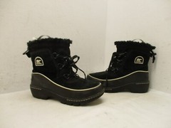 Sorel Black Leather Suede Lace Ankle Snow Boots Youth Size 3 Style NY2636-010