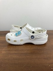 Crocs Classic White Clog Shoes Junior Size 1 Unisex with One Charm Pre Owned