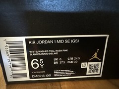 Air Jordan 1 Mid SE (GS) Size 6.5Y White/Washed Teal-Rush Pink DM6218-100