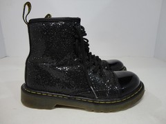 Dr. Martens Boots Kids Size 2 Black Pooch Glitter Combat Zip Ankle Lug AW004