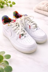 Nike Air Force 1 White Multicolor Leather Kids Sneakers 5Y FN8912-111