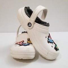 CROCS Kids Classic Faux Fur Lined Clog 203506 Juniors Size 2 White Gray W Charms