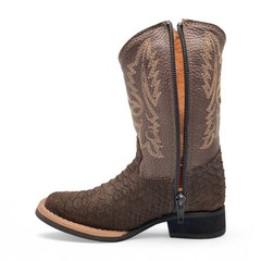 The Western Shops Kids Python Print Leather Square Toe Side Zipper Western Boots