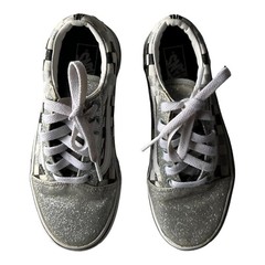 Vans Kids Old School Low Silver Black & White Checkerboard Skate Shoes Size 2