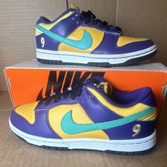 Nike Dunk Low Unisex Kids 5.5 Purple/Yellow/Green Leather Lace Up DO9581-500