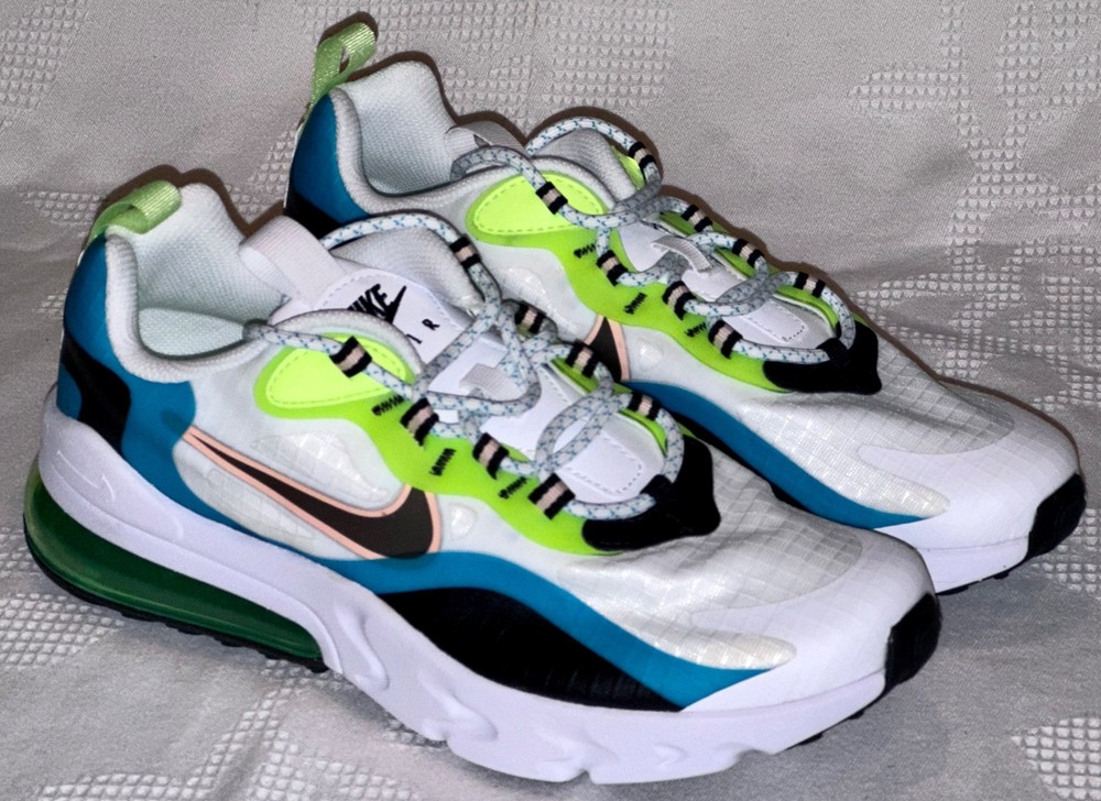NIKE Air Max 270 React White Aqua Green Running Training Shoes Boys Girls Sz 6.5