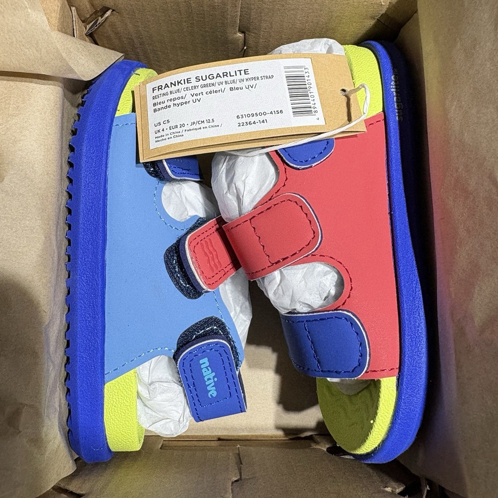 Native Frankie Toddler Strap Rubber Sandal Size 5C Blue Red Yellow Boy Girl