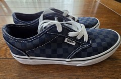 Vans Off The Wall Authentic Checkered Navy On Gray Youth Size 3.5 Checker Shoes