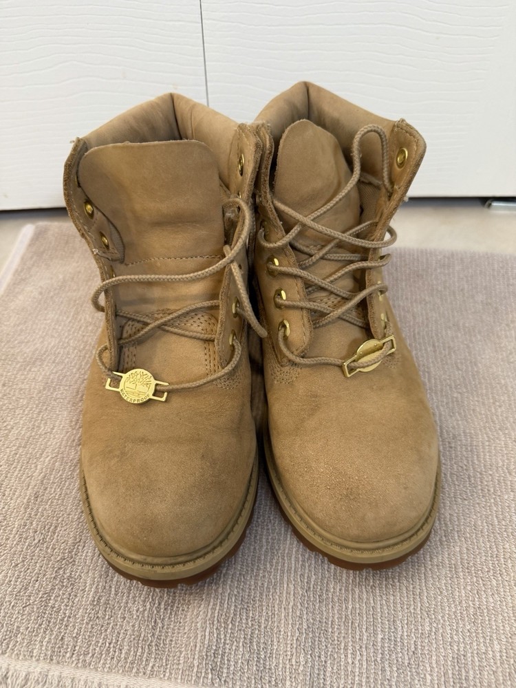 Timberland youth Beige Waterproof Insulated Leather Combat Boots Lace Up
