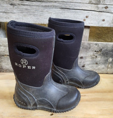 Roper Little Kids – Mud – Barn Boots – 9 – Black – Pull On – Waterproof