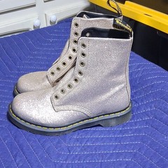 Dr. Martens 1460 Pascal Glitter Silver Combat Boots Lace-Up Unisex Kids 6