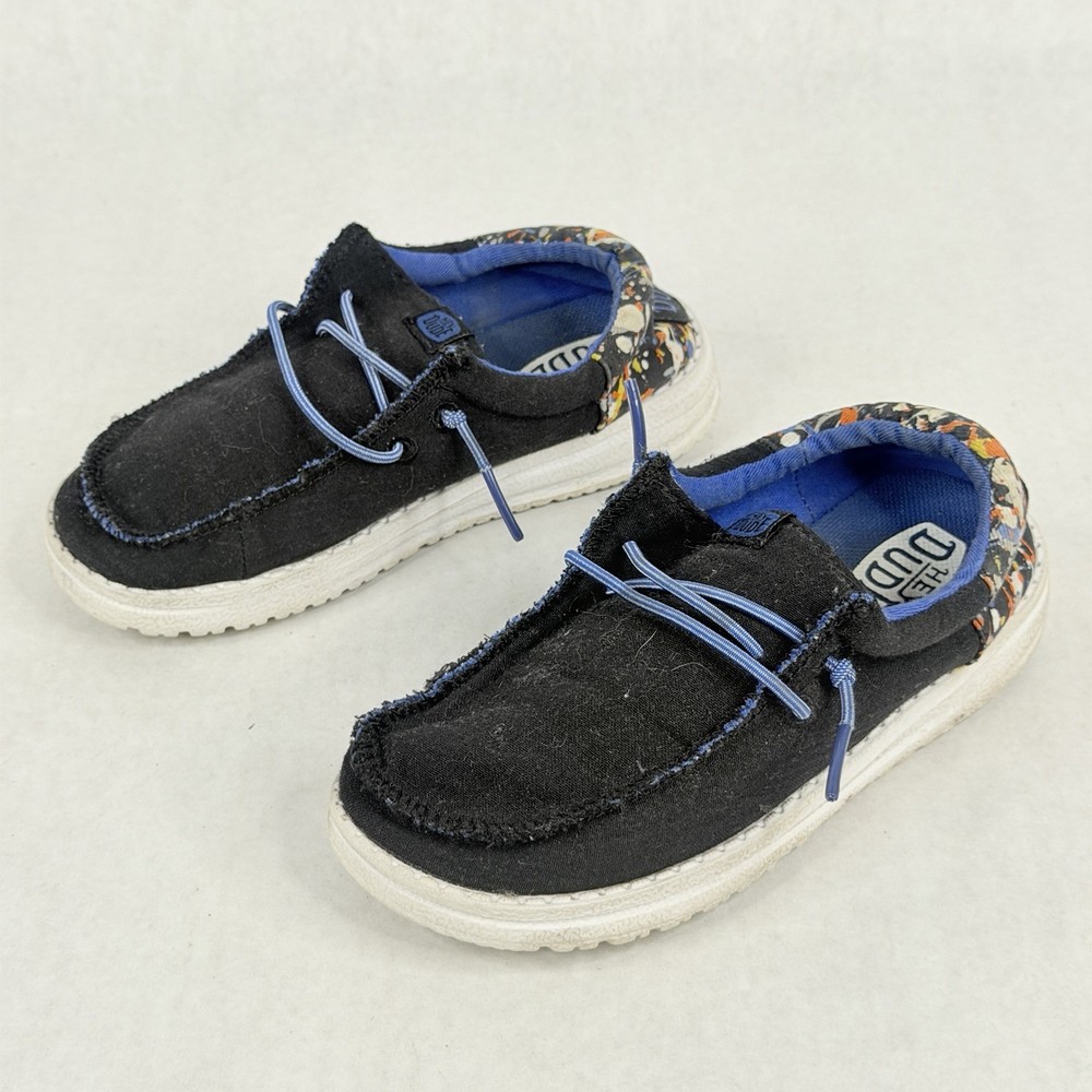 Hey Dude Wally Funk Splatter Black Comfort Kids Slip-On Size 9.5