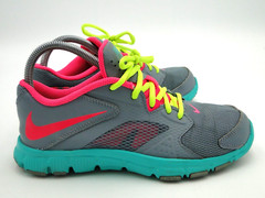 Nike Flex Supreme Gray/Neon Pink Yellow Teal Girls Size 6Y