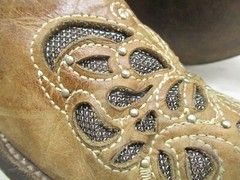 Kids Brown Leather Black Sparkle Inlay Embroidered Cowboy Boots Size 20 MEX
