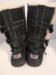 UGG Australia Black Suede Sheepskin Lined Triple Buckle Boots Women’s 5